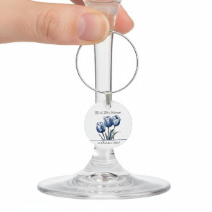 Tulips in Delft Blue customizable Wine Charm
