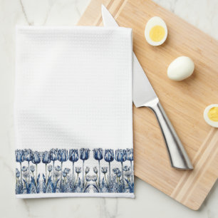 Tulips in Delft Blue Kitchen Towel