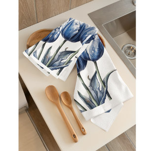 Tulips in Delft Blue Kitchen Towel