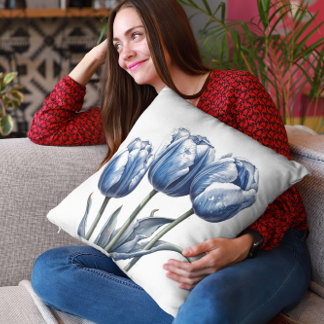 Tulips in Delft Blue  Throw Pillow