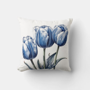 Tulips in Delft Blue  Throw Pillow