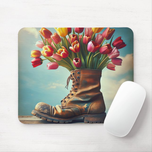 Tulips In Old Boot Mouse Pad (With Mouse)