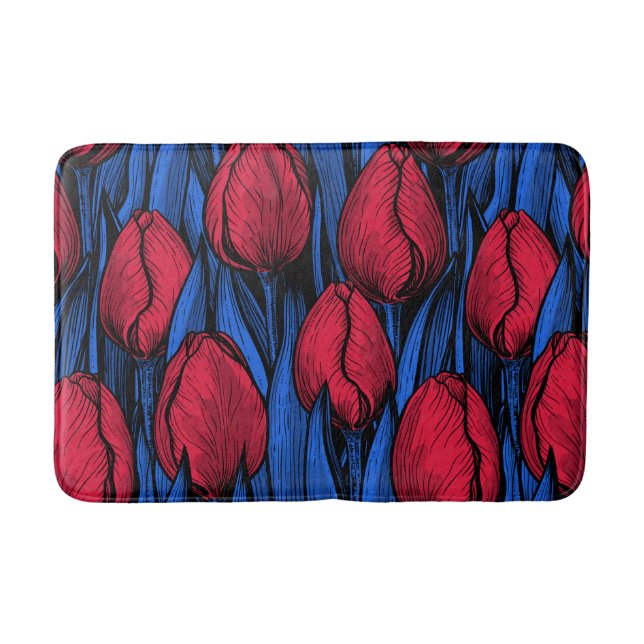 Tulips in red and blue bath mat (Front)