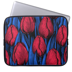 Tulips in red and blue laptop sleeve