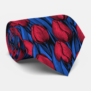 Tulips in red and blue neck tie