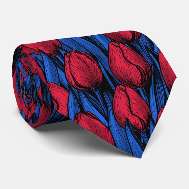 Tulips in red and blue neck tie (Rolled)