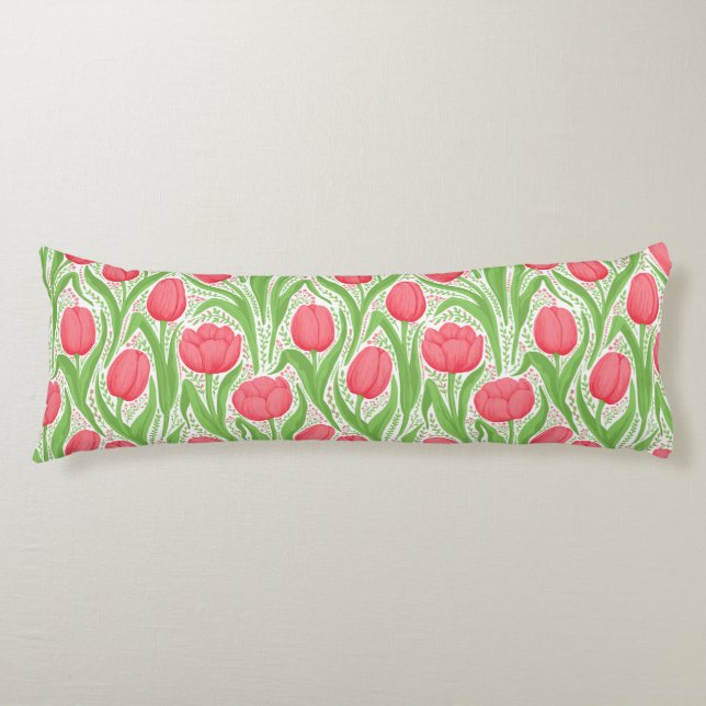 Tulips in red and green body pillow (Front)