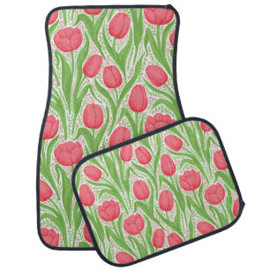Tulips in red and green car floor mat