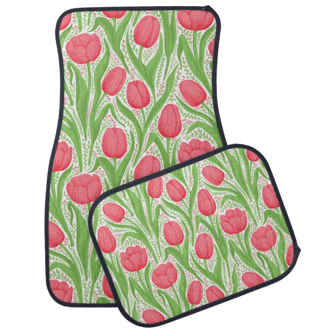 Tulips in red and green car floor mat (Set)