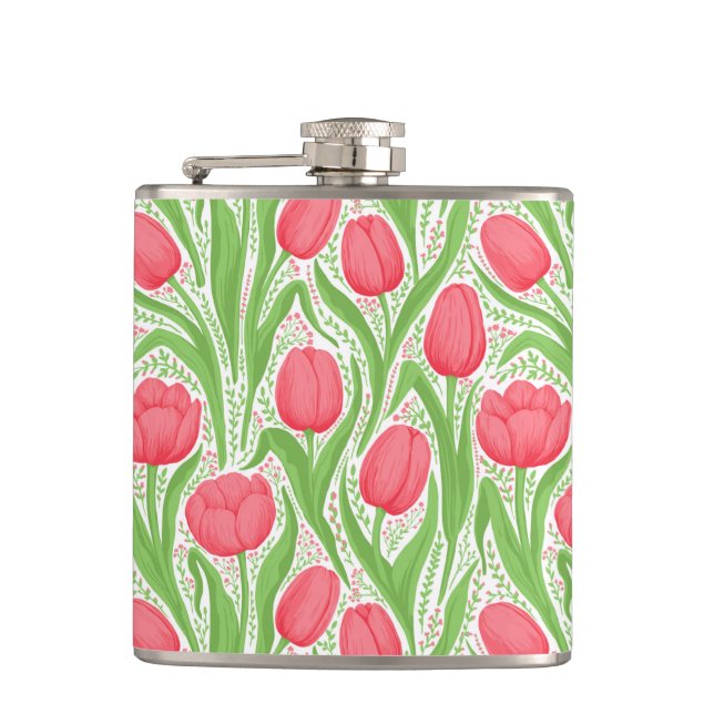 Tulips in red and green flask (Front)