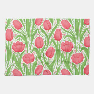 Tulips in red and green kitchen towel