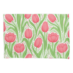Tulips in red and green pillow case