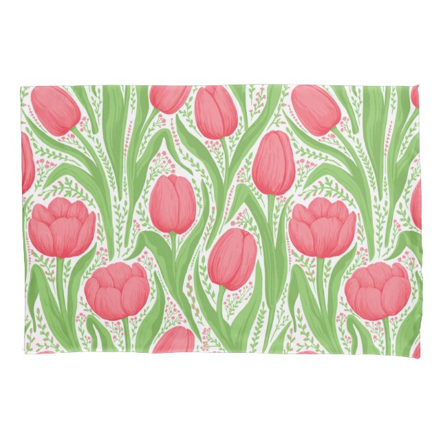 Tulips in red and green pillow case (Front-Left)