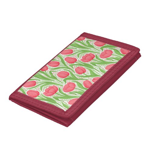 Tulips in red and green trifold wallet