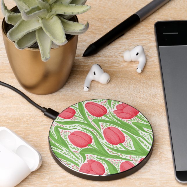 Tulips in red and green wireless charger  (Desk 2)