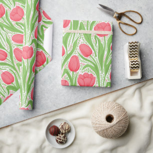 Tulips in red and green wrapping paper