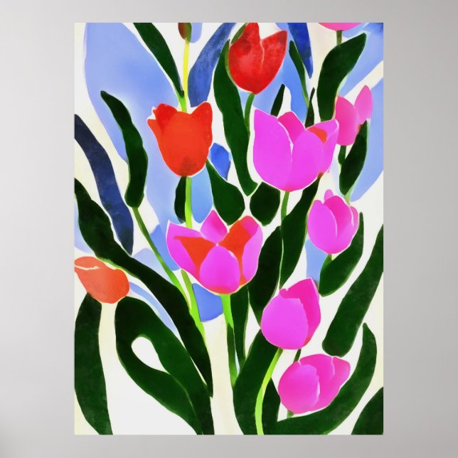 Tulips In Strong Colors Pink Floral Art  Poster (Front)