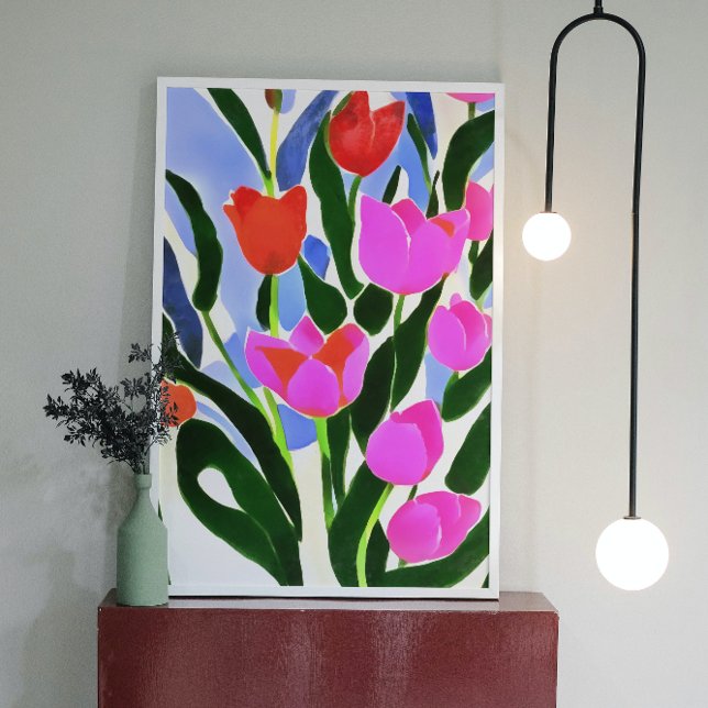 Tulips In Strong Colours Pink Floral Art Canvas Print (Creator Uploaded)