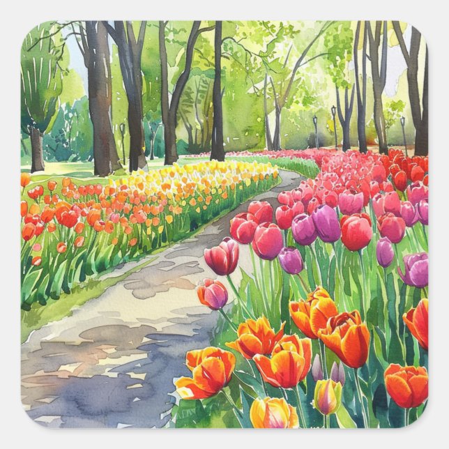 Tulips in The Park Square Sticker (Front)