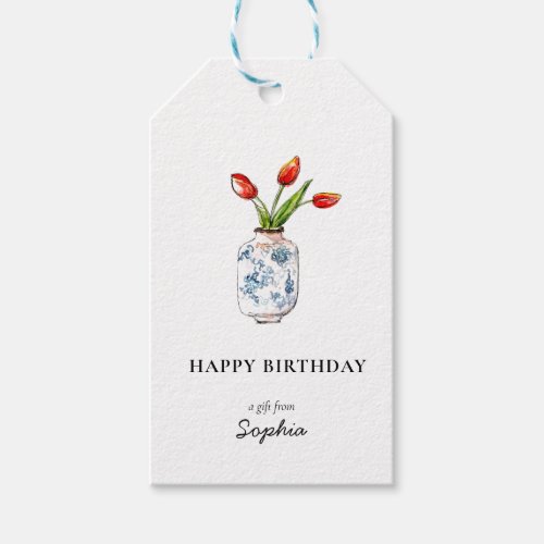 Tulips in vase Happy Birthday Gift tags