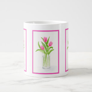 Tulips in Water Handpainted Watercolor Floral Giant Coffee Mug