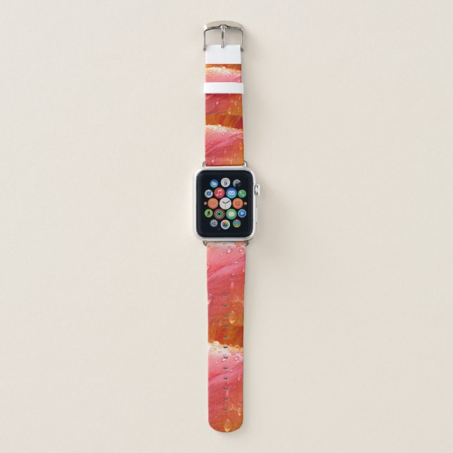 Tulips Leaves Rain Drops Pattern Apple Watch Band (Front)