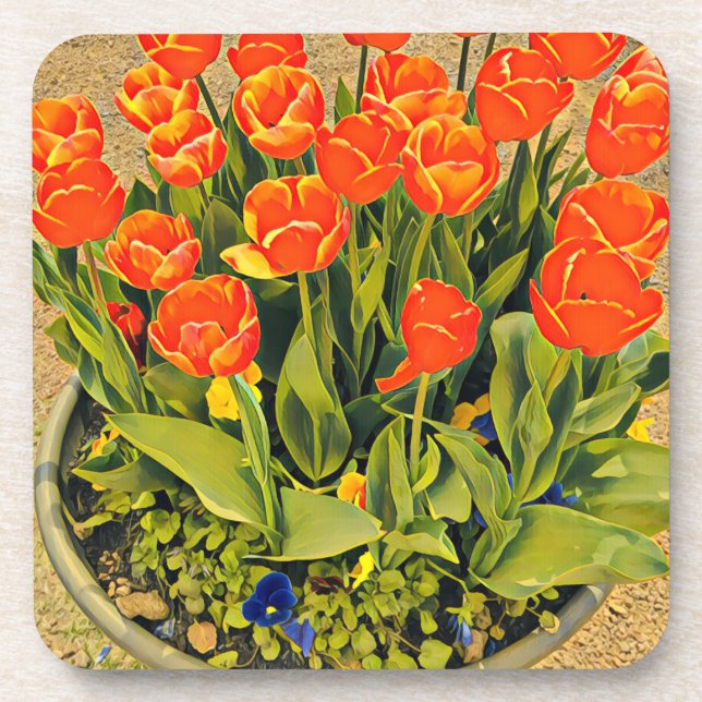 Tulips modern floral flower festival beverage coaster (Front)