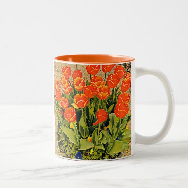 Tulips modern floral flower festival Two-Tone coffee mug (Right)
