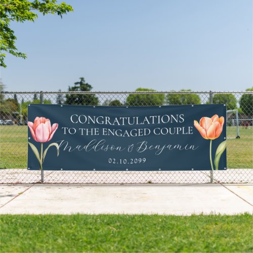 Tulips Navy Blue Congratulations Engagement Party Banner