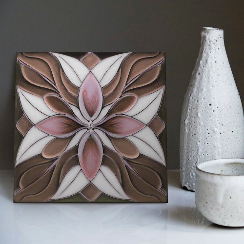 Tulips on Chocolate Art Nouveau Ceramic Tile