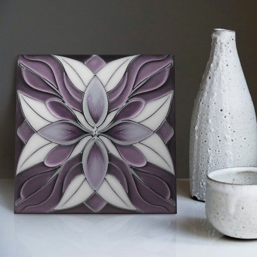 Tulips on Lavender Art Nouveau Purple Ceramic Tile