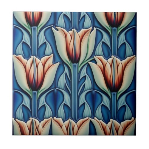 tulips on  mosaic Art Nouveau Ceramic Tile