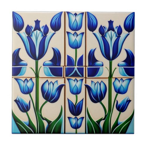 tulips on  mosaic Art Nouveau Ceramic Tile