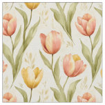Tulips on Pale Yellow  Fabric