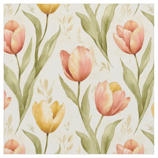 Tulips on Pale Yellow  Fabric