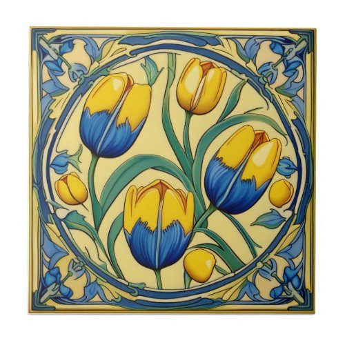 tulips on  Symmetric Art Nouveau Ceramic Tile
