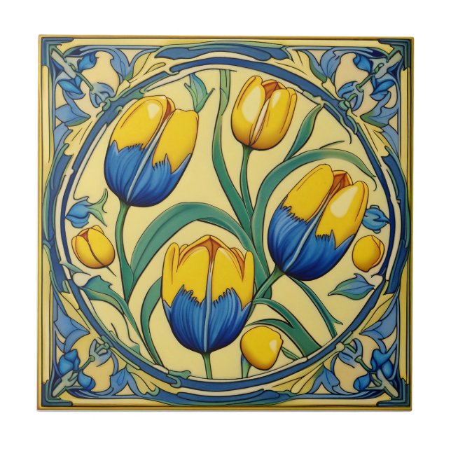 tulips on  Symmetric Art Nouveau Ceramic Tile (Front)