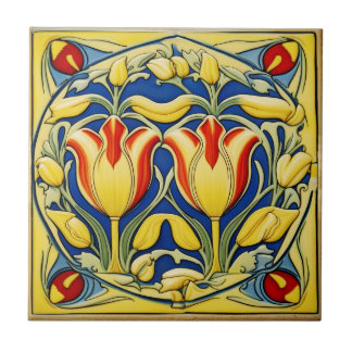 tulips on Symmetric Art Nouveau Ceramic Tile