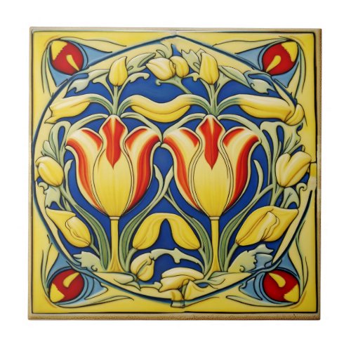  tulips on  Symmetric Art Nouveau Ceramic Tile