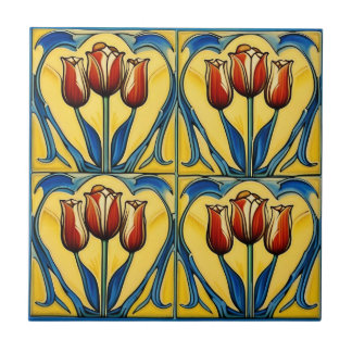 tulips on Symmetric Art Nouveau Ceramic Tile