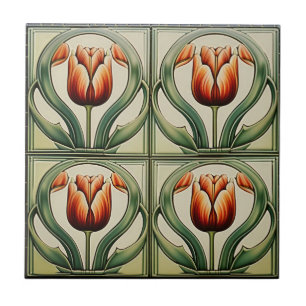 tulips on  Symmetric Art Nouveau Ceramic Tile