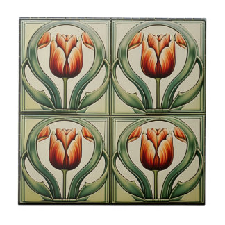 tulips on Symmetric Art Nouveau Ceramic Tile