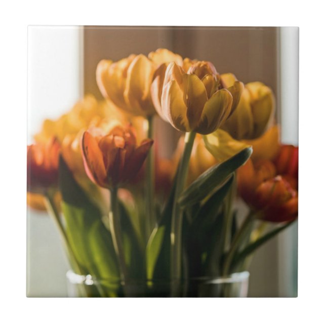 Tulips Orange Flowers Ceramic Tile (Front)