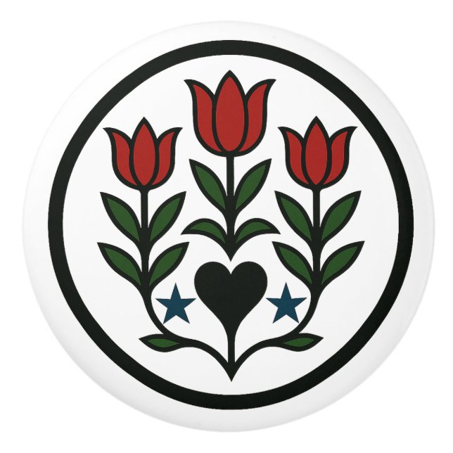 Tulips Pennsylvania Dutch Hex Sign Ceramic Knob (Front)