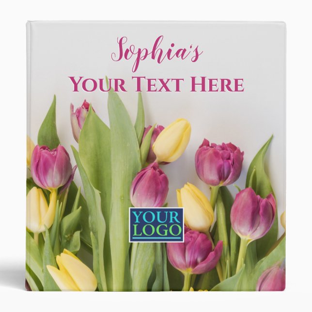Tulips Photo, Name, Your Text, Your Logo 3 Ring Binder (Front)