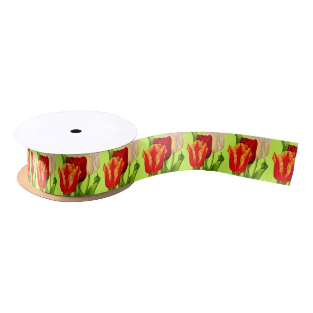 tulips print satin ribbon (Spool)