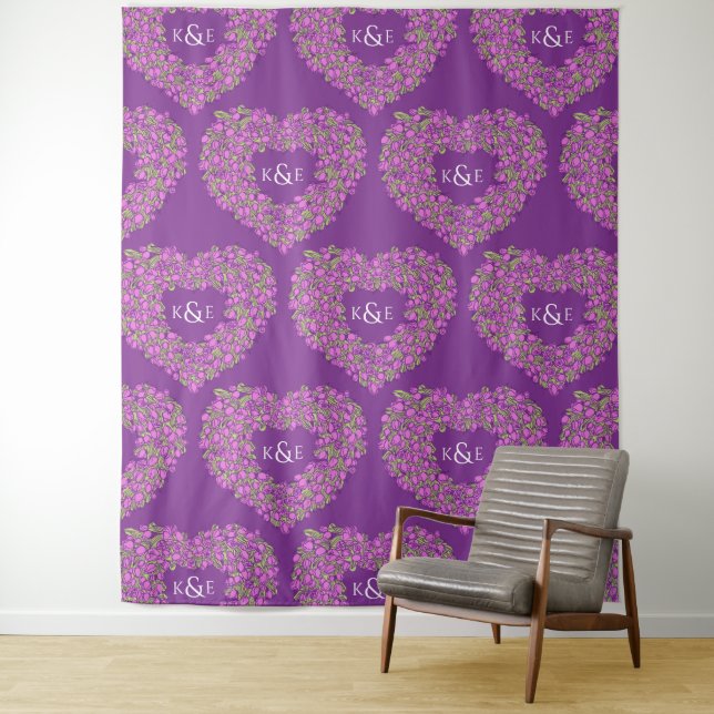 Tulips purple monogram wedding backdrop (In Situ)