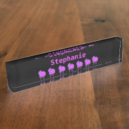 Tulips Purple Pink Floral Abstract Cute Black Cool Desk Name Plate