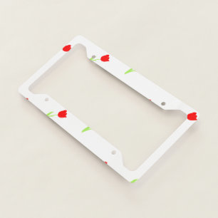 Tulips Red Flowers Floral Patterns White Colorful License Plate Frame