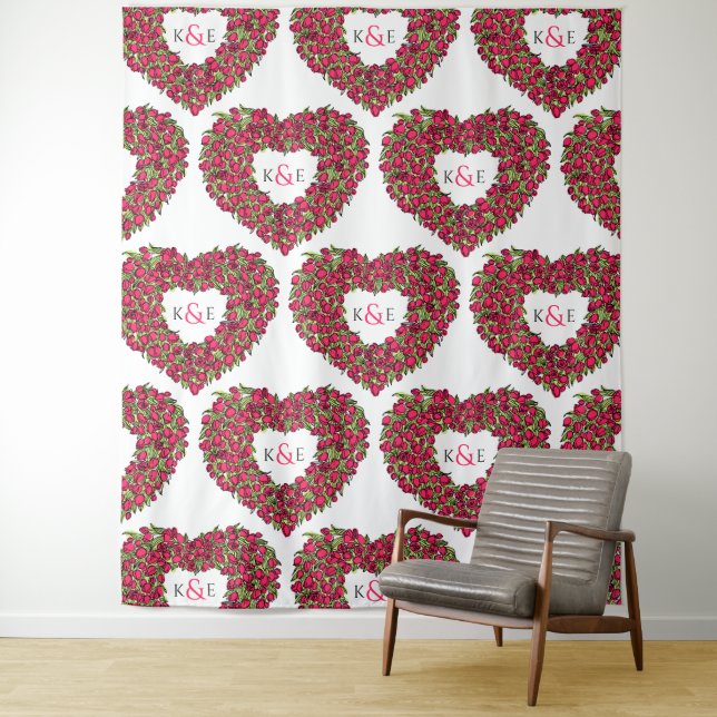 Tulips red monogram wedding backdrop (In Situ)